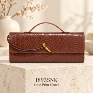 1893SNK - Croc Print Clutch With Handle