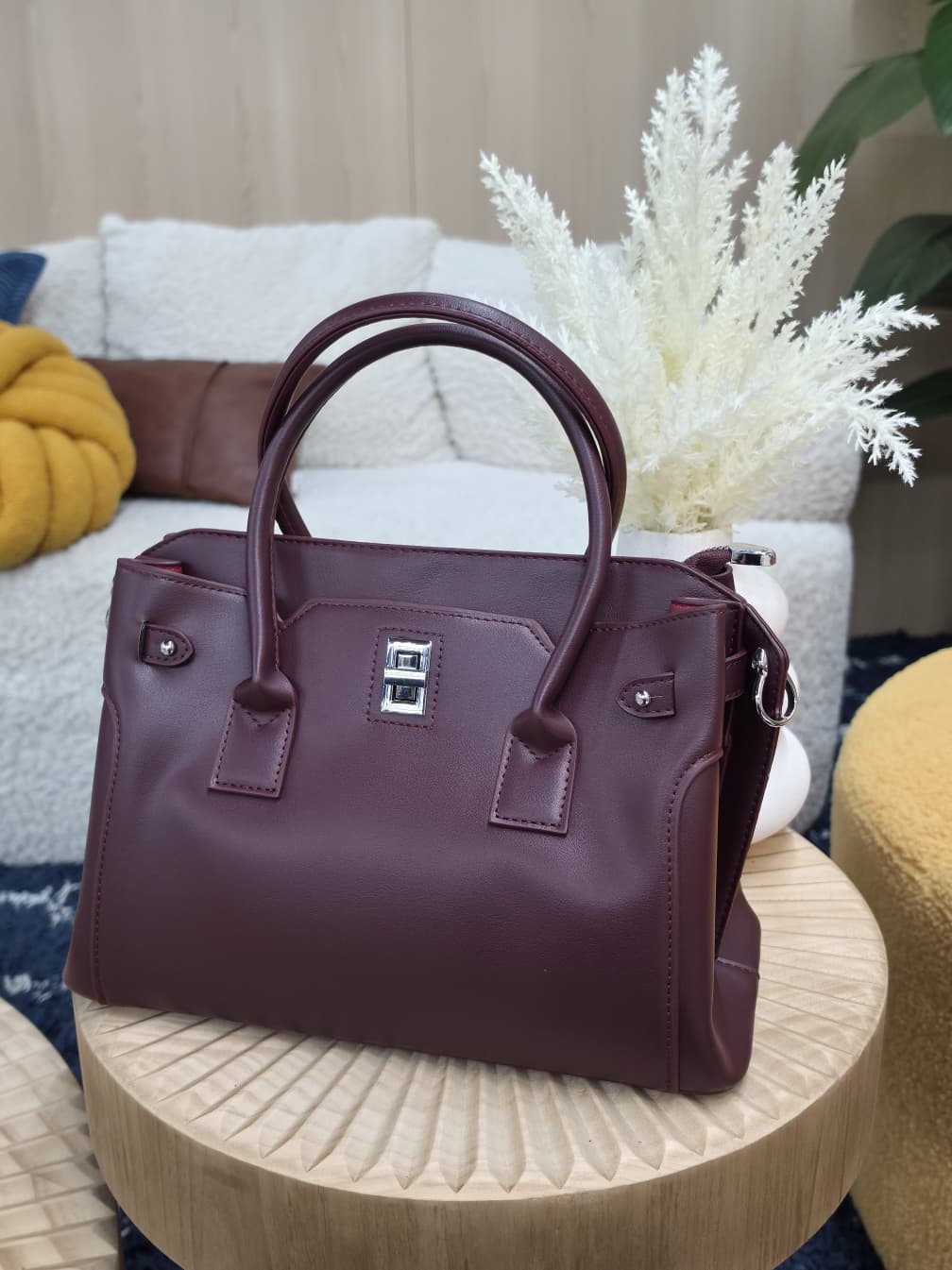 22009 - Turn-Lock Structured Satchel Handbag - Image 3