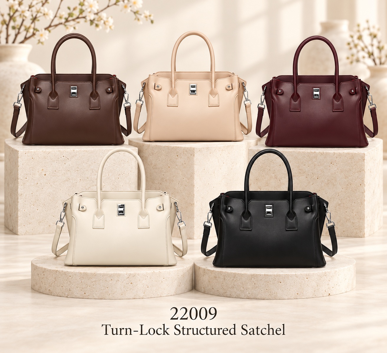 22009 - Turn-Lock Structured Satchel Handbag
