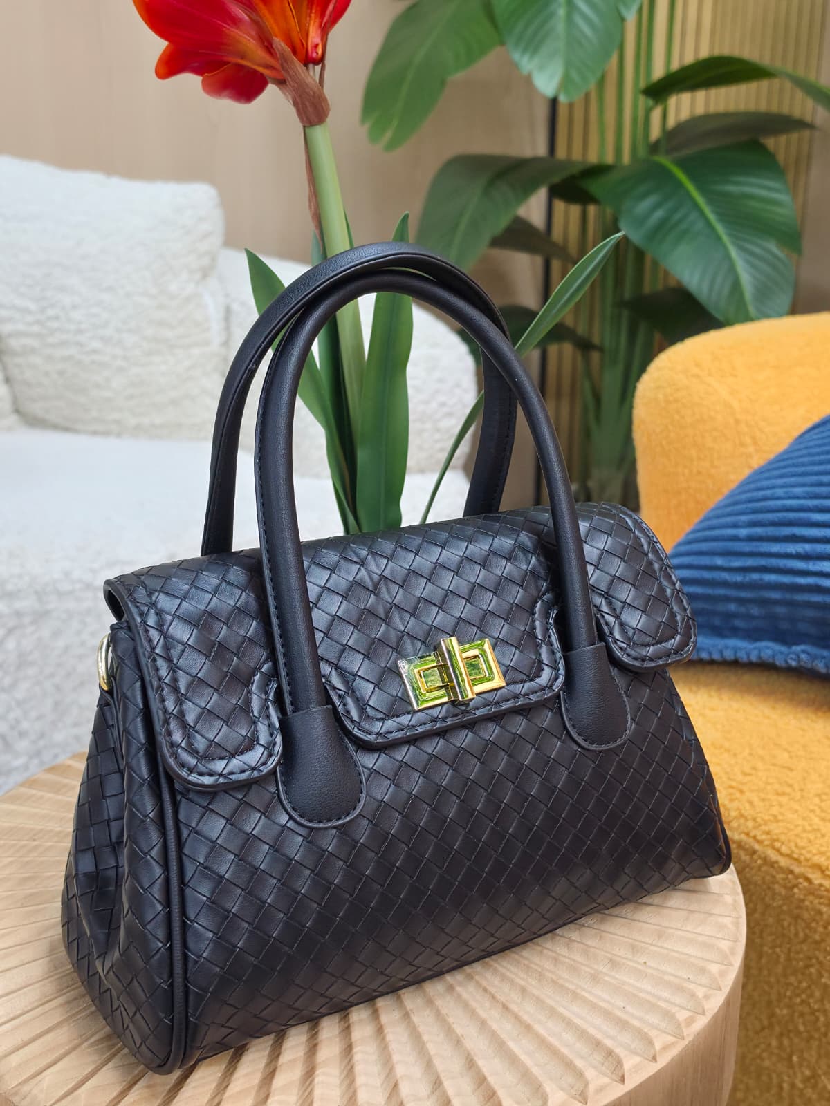 8031 - Flap Over Woven Texture Satchel - Image 6