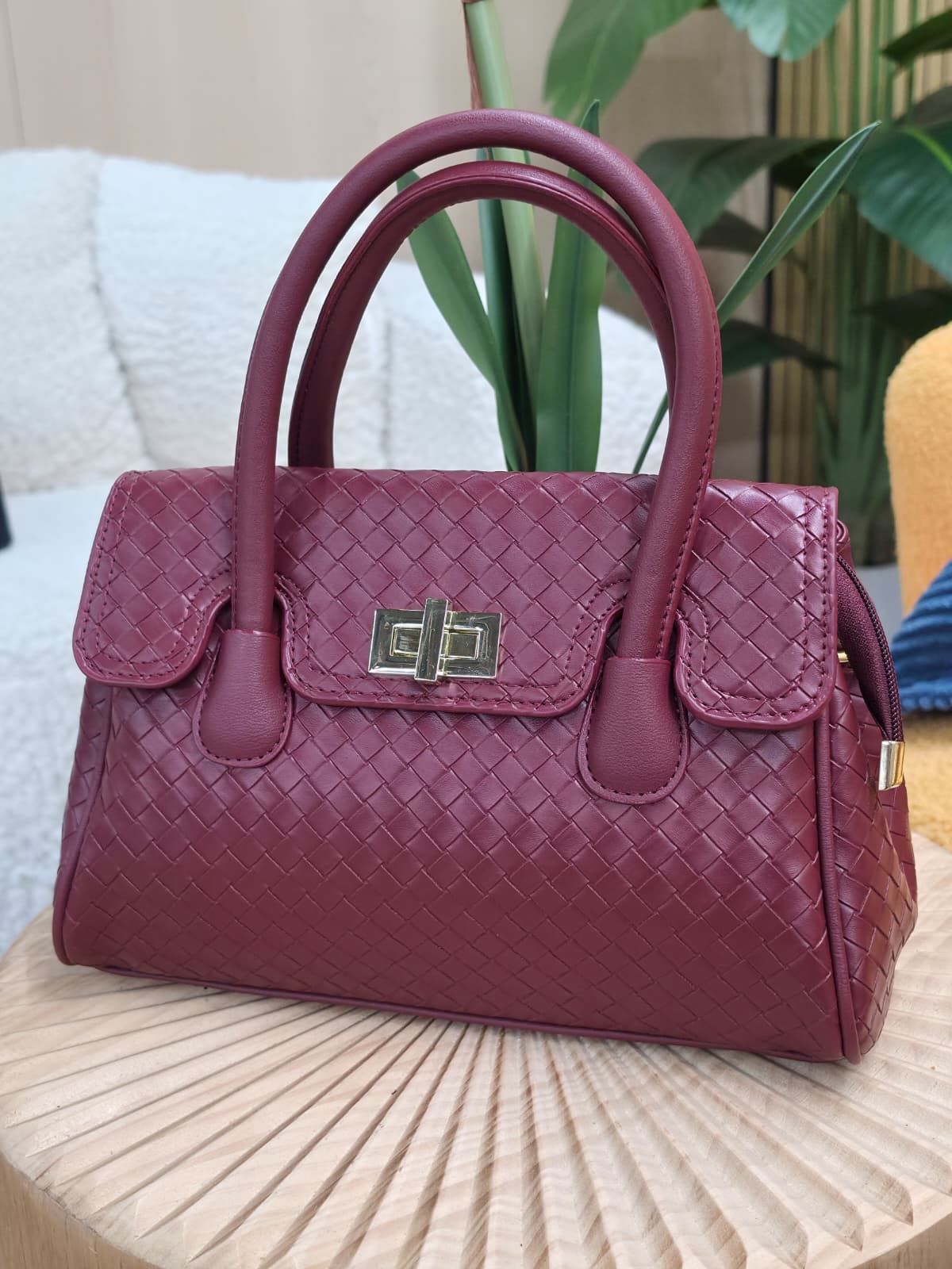8031 - Flap Over Woven Texture Satchel - Image 5
