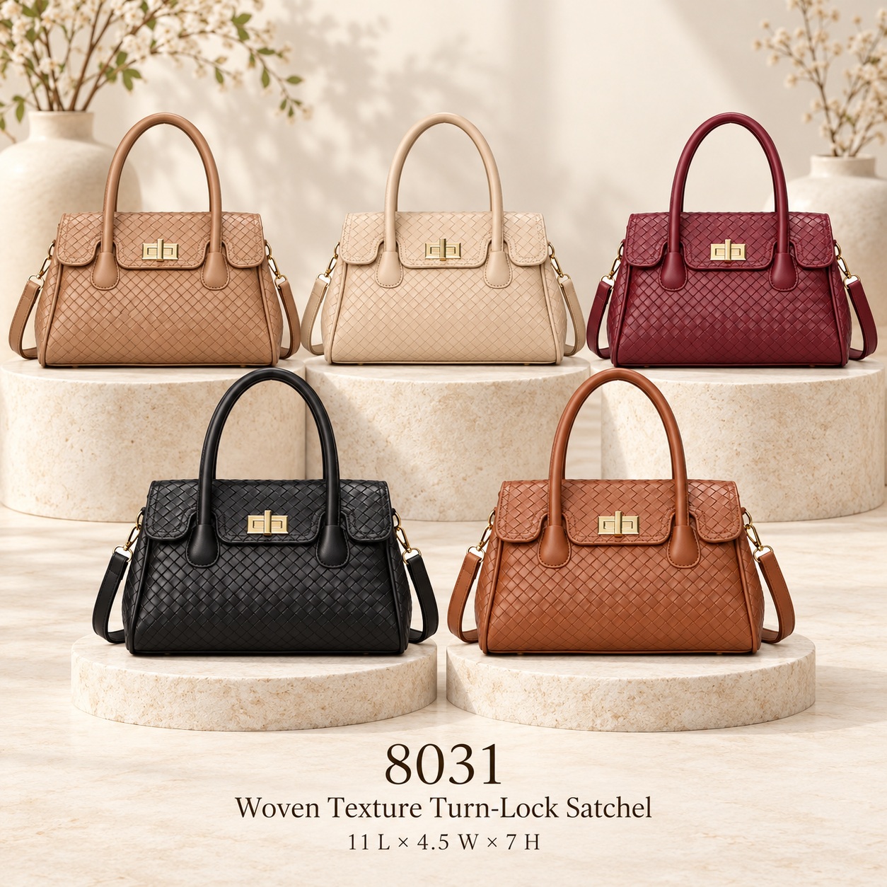 8031 - Flap Over Woven Texture Satchel