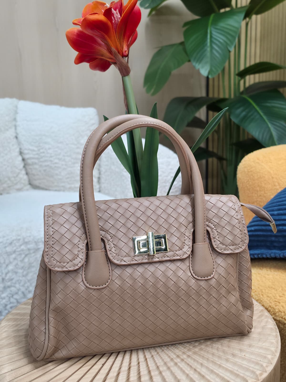8031 - Flap Over Woven Texture Satchel - Image 4
