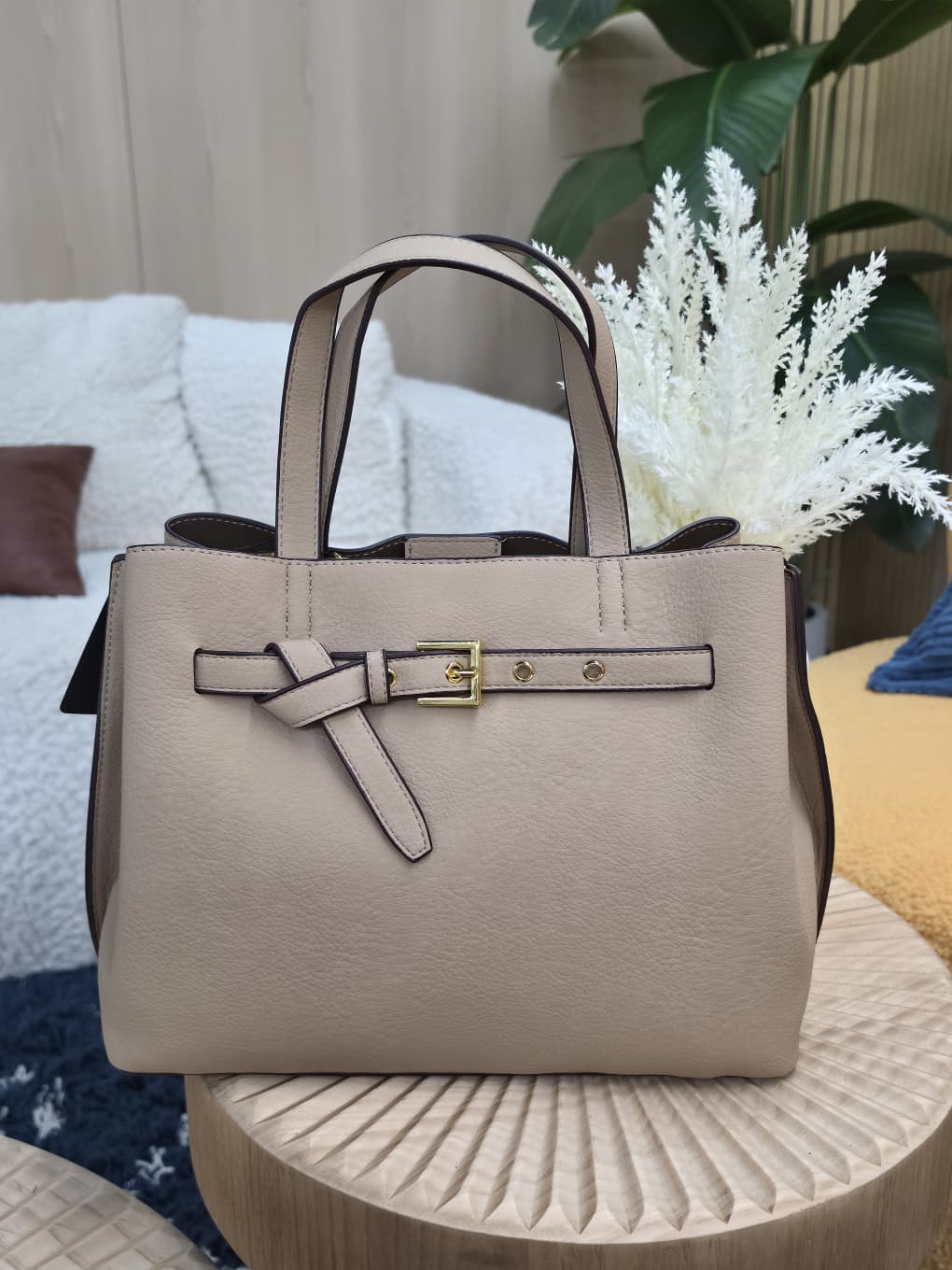 9608 - Classic Belted Satchel Handbag - Image 2