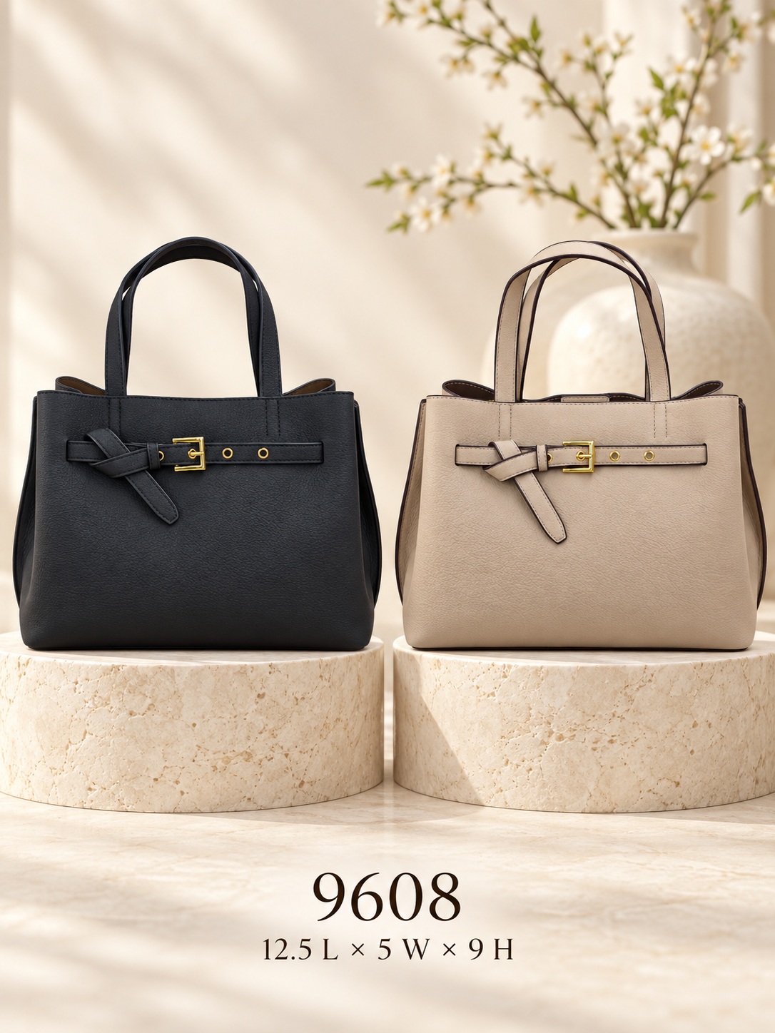 9608 - Classic Belted Satchel Handbag