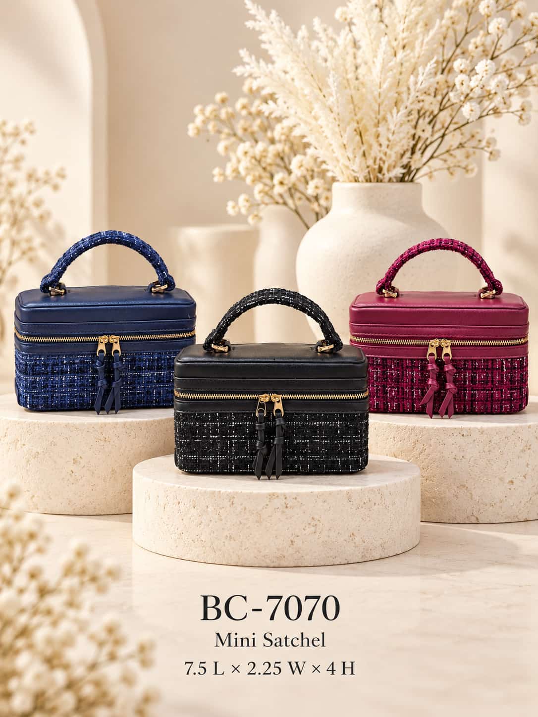 BC-7070 Tweed Mini Satchel Handbag