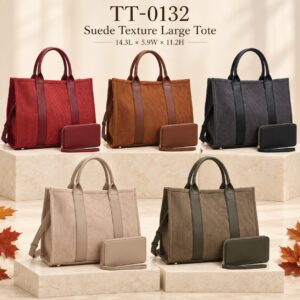 TT-0132 - Corduroy Texture Large Tote and Wallet Set