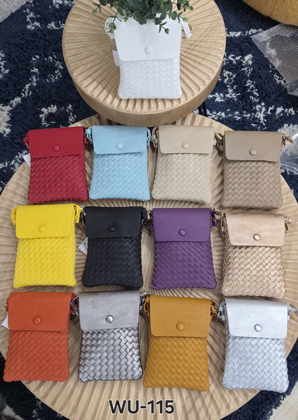 WU-115 - Woven Flap-Over Crossbody Phone Bag